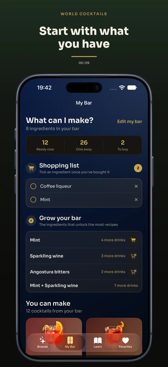My Bar in the World Cocktails app